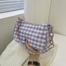 Fashion Women Oxford Cloth Plaid Print Underarm Bag Chain Handbags (Purple)
