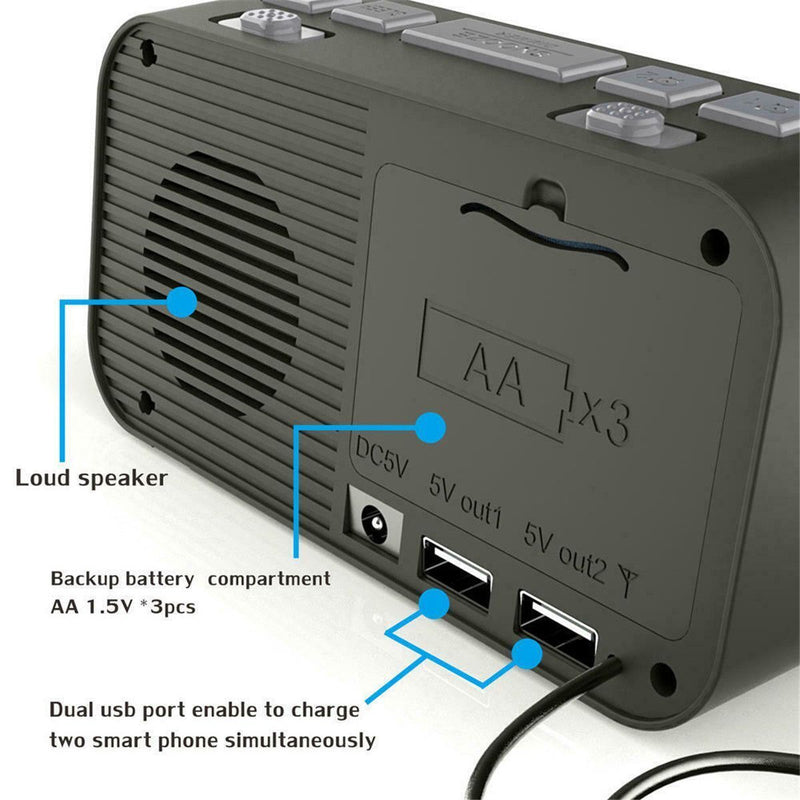 Digital Dual Timer LED Radio Clock Home Decor Alarm Clock Sleep Bedside Clocks
