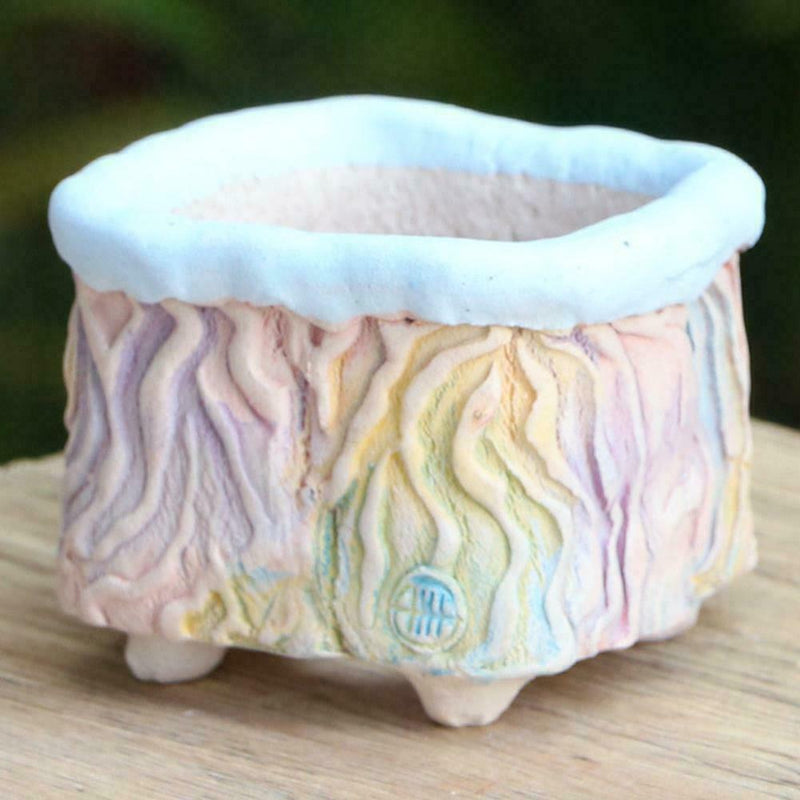 Hand Kneaded Bark Texture Square Pot White Pottery Flower Pot Succulent N9W4