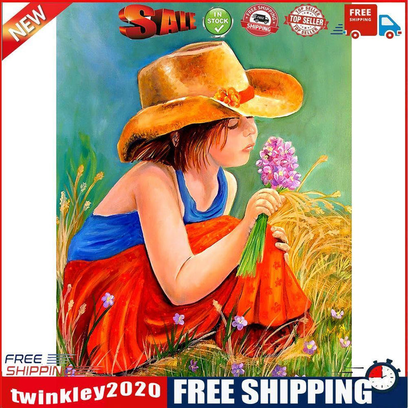 Diamond Painting 5D DIY Picking Flower Kids Full Round Drill Rhinestone Kit