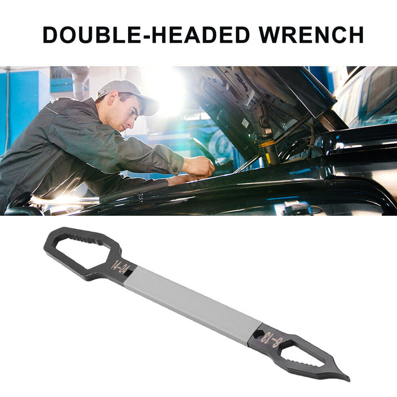 6-24mm Double-Head Wrench Multifunctional Self-Tightening Spanner (Black)