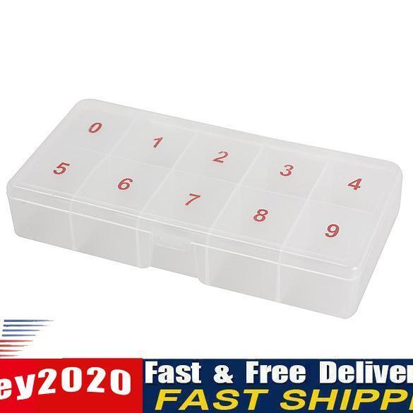 10 Compartments Plastic Clear False Nail Tips Storage Box Holder Organzier Newly