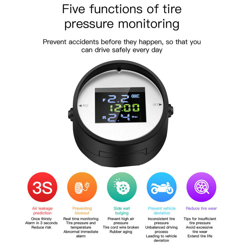 Motorcycle TPMS Motorbike Tire Pressure Monitor with 2 External Sensors