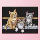 14CT DIY Three Cats Stamped Embroidery Full Cross Stitch Art Handicraft Gifts