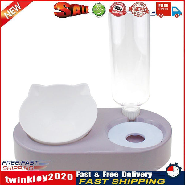 2 in 1 Pet Cat Feeder Bowl Automatic Drinking Water Puppy Bowl (Purple) Newly