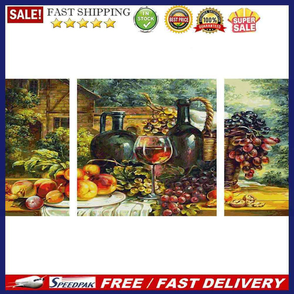 3 Panels Table Fruits Wine Oil Paint By Numbers Kits DIY Handpainted on Canvas