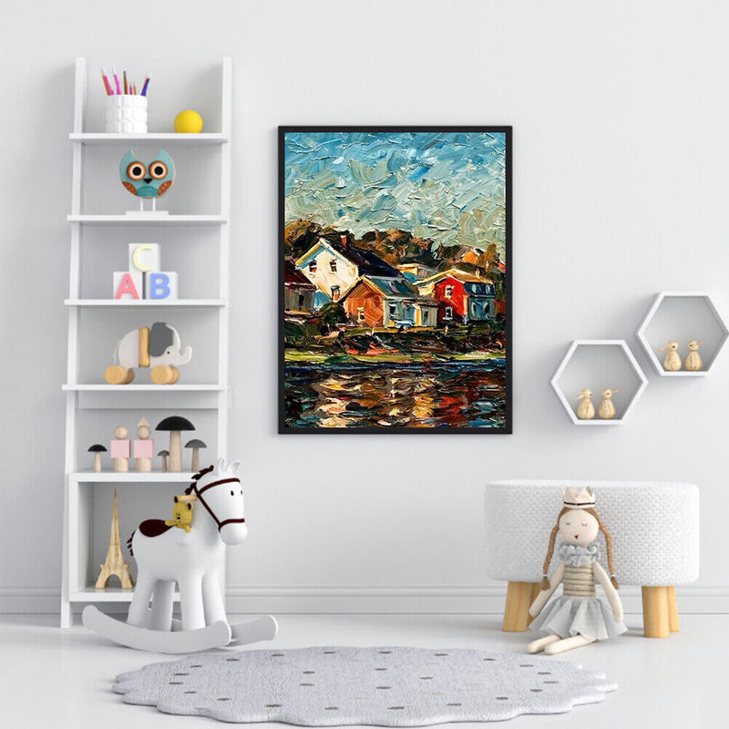 River House Frameless Picture Oil Paint By Numbers Hand Painted Picture Kit
