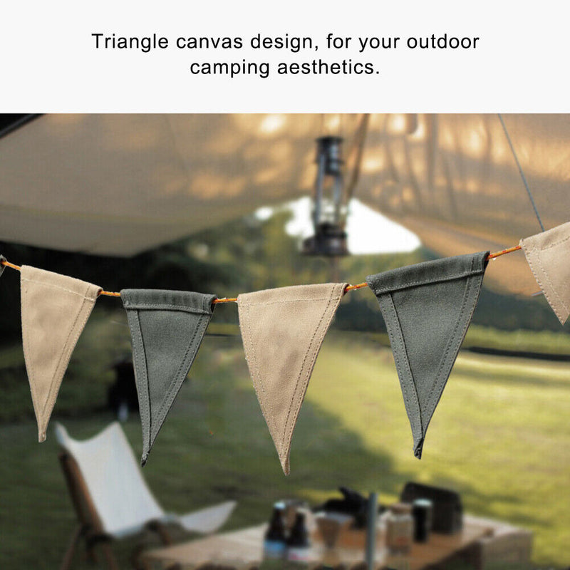 #A 12pcs Canvas Triangular Bunting Flags Outdoor Camping Hanging Banner Decorati