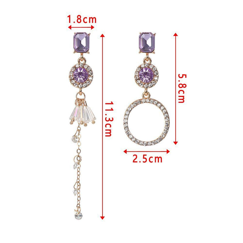 Women Purple Crystal Dangle Earrings Ear Stud Drops Earrings Rhinestone