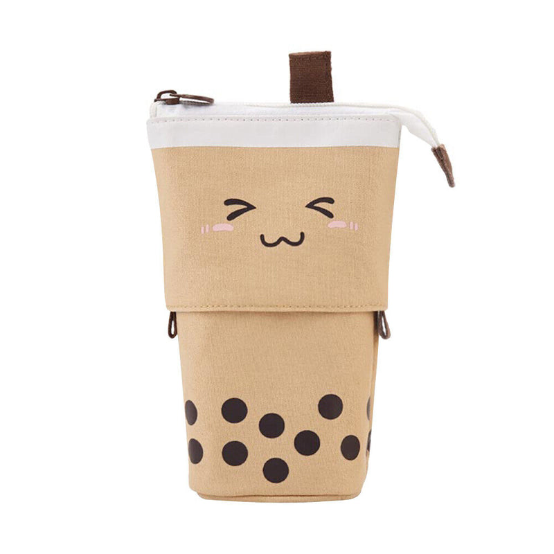 Creative Retractable Milk Tea Pencil Case School Stationery Storage Bags Cute
