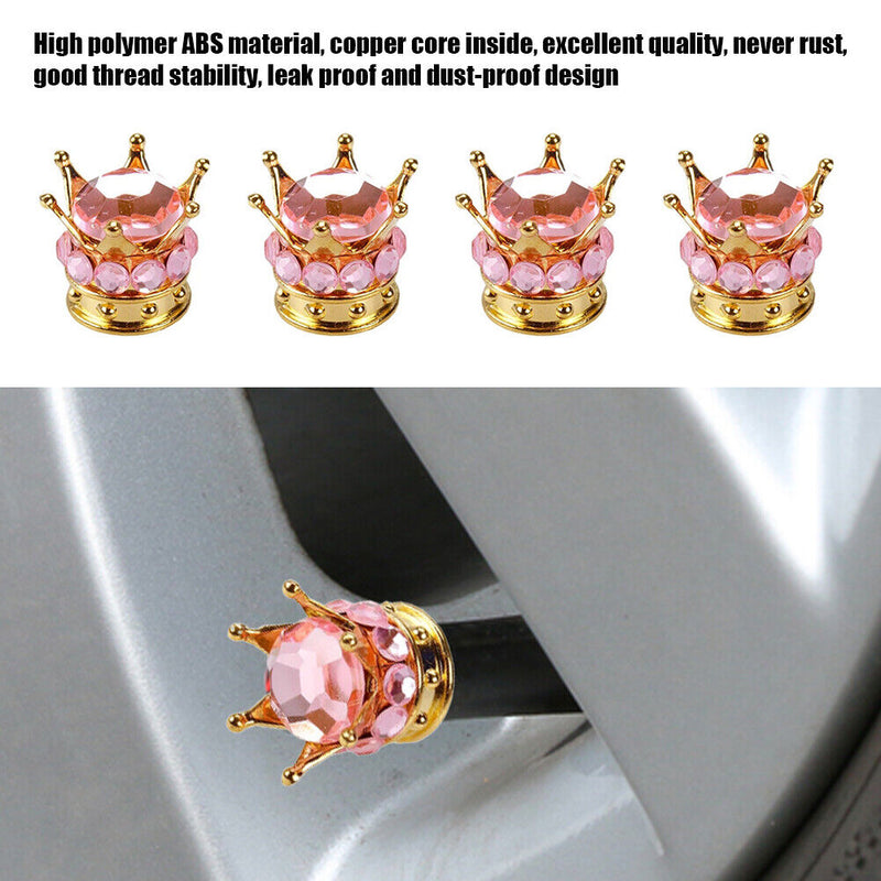 4x Car Rhinestone Wheel Tire Valve Caps Auto Tyre Rim Stem Air Cover (Pink)