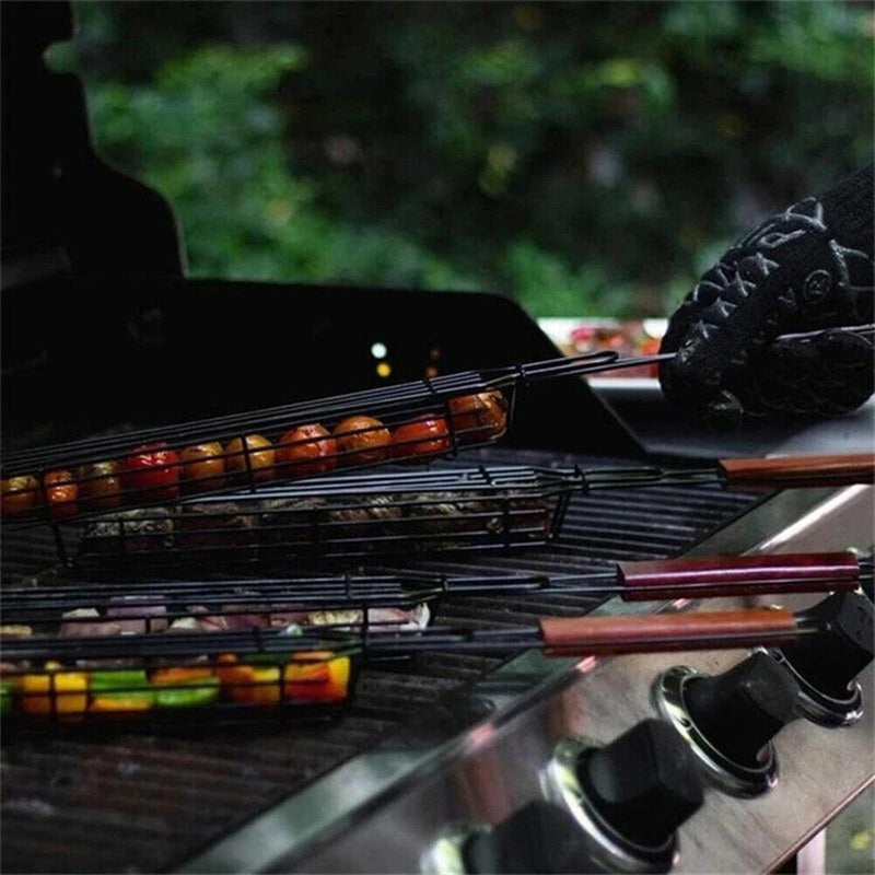 BBQ Outdoor Fish Grilling Basketball Durable Roasting Chicken Clip with Wood Handle