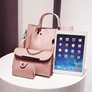 3pcs/set Fashion Women Beads Tassel PU Clutch Shoulder Bucket Bags (Pink)