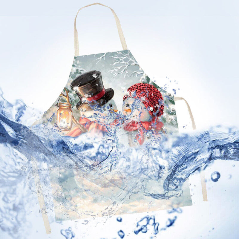 Christmas Snowman Linen Apron Durable Washable Neck Apron Kitchen Accessories