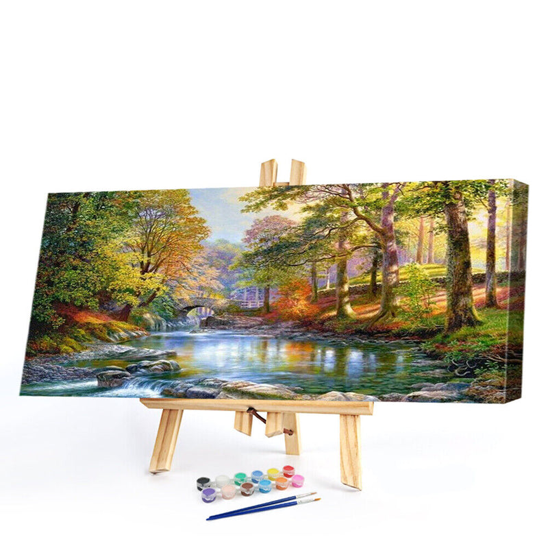 River in Forest Oil Paint By Numbers DIY Handpainted on Canvas Wall Art Pictu