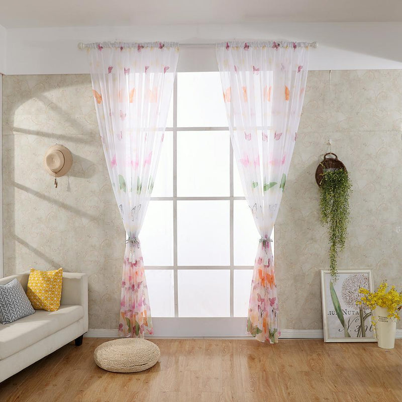 Colorful Butterlfly Offset Printing Burnt-out Curtain Sheer Organdy Panel
