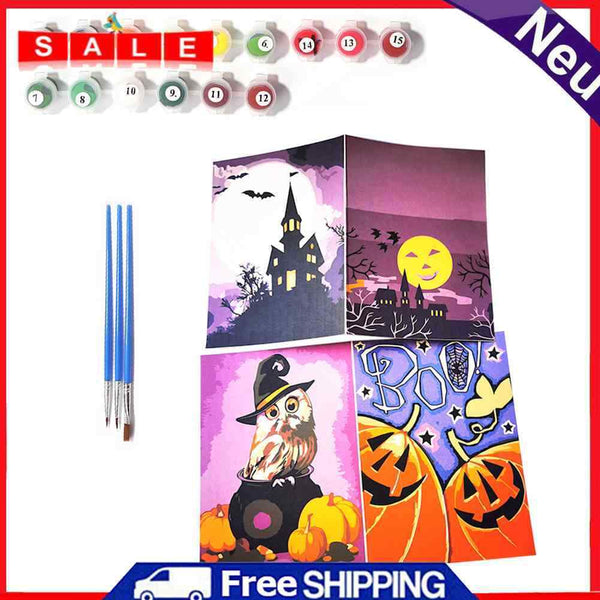 Handpainted DIY Halloween Greeting Card Oil Paint by Numbers Pictures Craft Kit