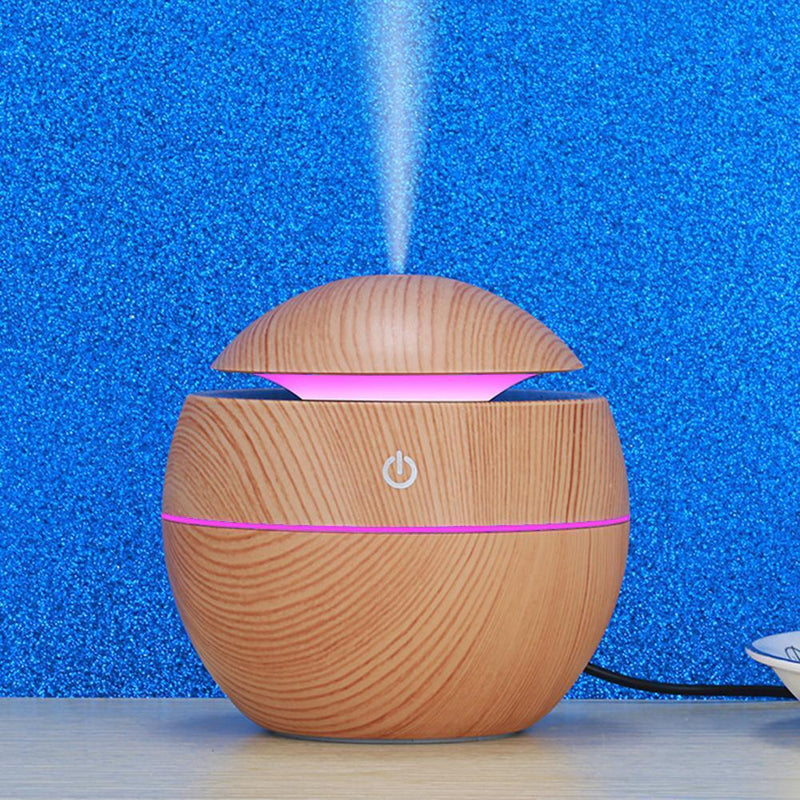 LED USB Induction Wood Grain Humidifier Ultrasonic Air Diffuser(Light Brown