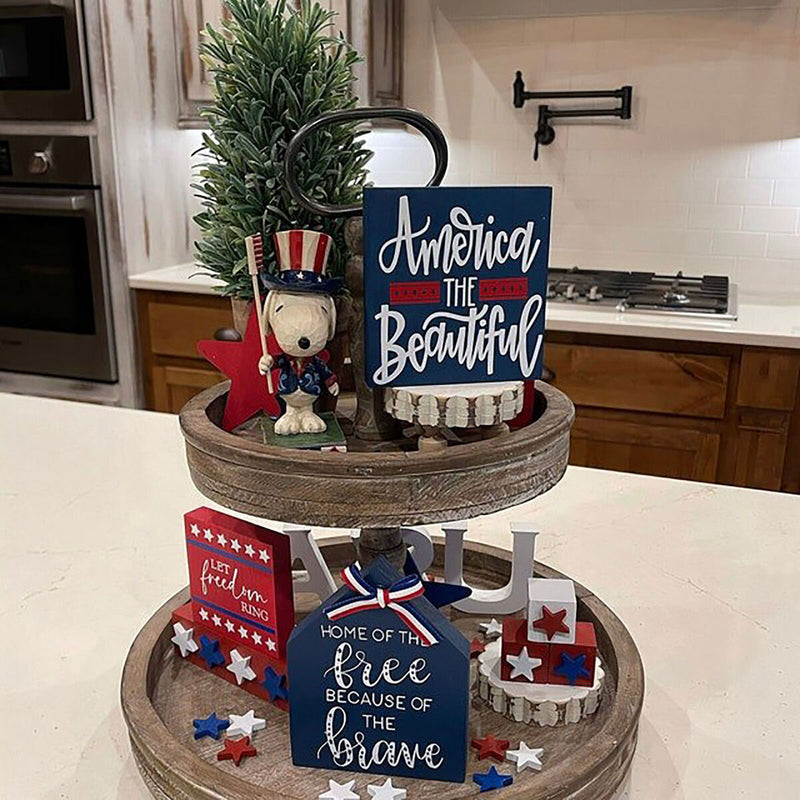 Independence Day Patriotic Ornaments - Blue Red & White Wooden Craft Decor Newly
