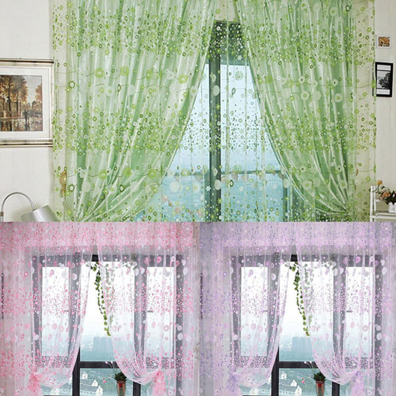 2pcs 200x100CM Floral Printed Tulle Voile Window Curtain ?Purple ?
