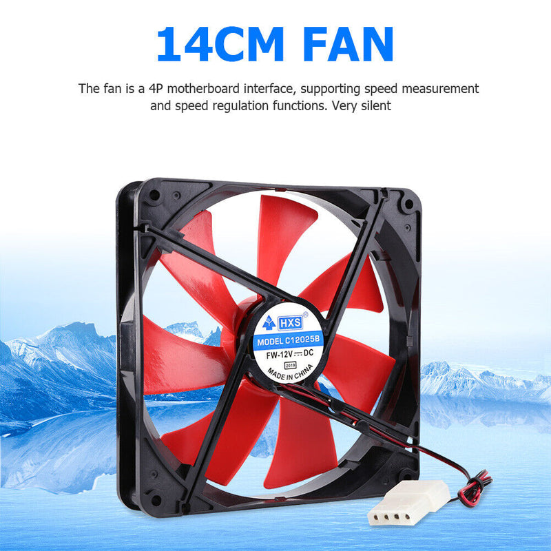 140mm 4-Pin Silent Computer Case Cooling Fan for CPU Cooler Desktop Radiator