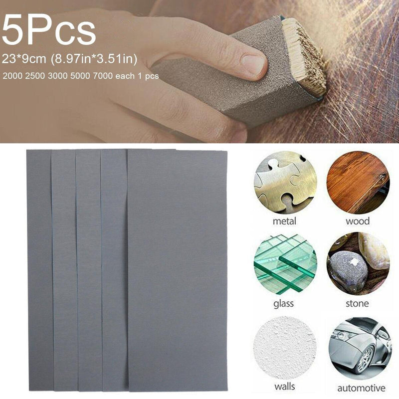 5x 2000 2500 3000 5000 7000 Mix Wet and Dry Grit Sandpaper Sheets Assorted Wood`