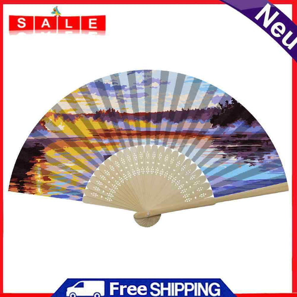 Lake Sunset Oil Paint Folding Fan By Numbers DIY Digital Oil Painting Fan Crafts