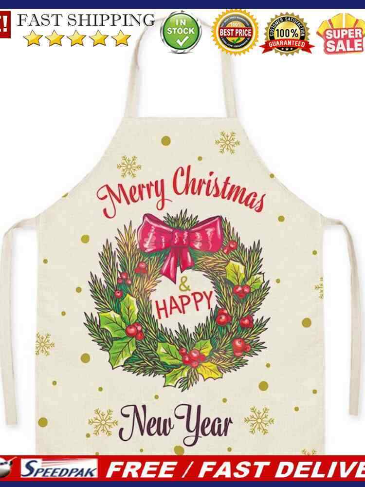 Christmas Wreath Printed Apron Dinner Party Cooking Aprons Cleaning Pinafor