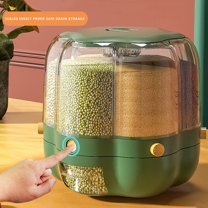 Household Grain Food Storage Container 360 Degrees Rotary Sealed Rice Bucket