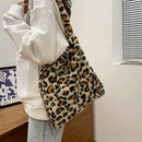 Women Simple Fashion Messenger Bag Soft Fur Leopard Winter Autumn Travel Handbag