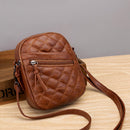 Retro Women PU Solid Tote Casual Messenger Bag Lattice Multi-pocket Zipper Purse