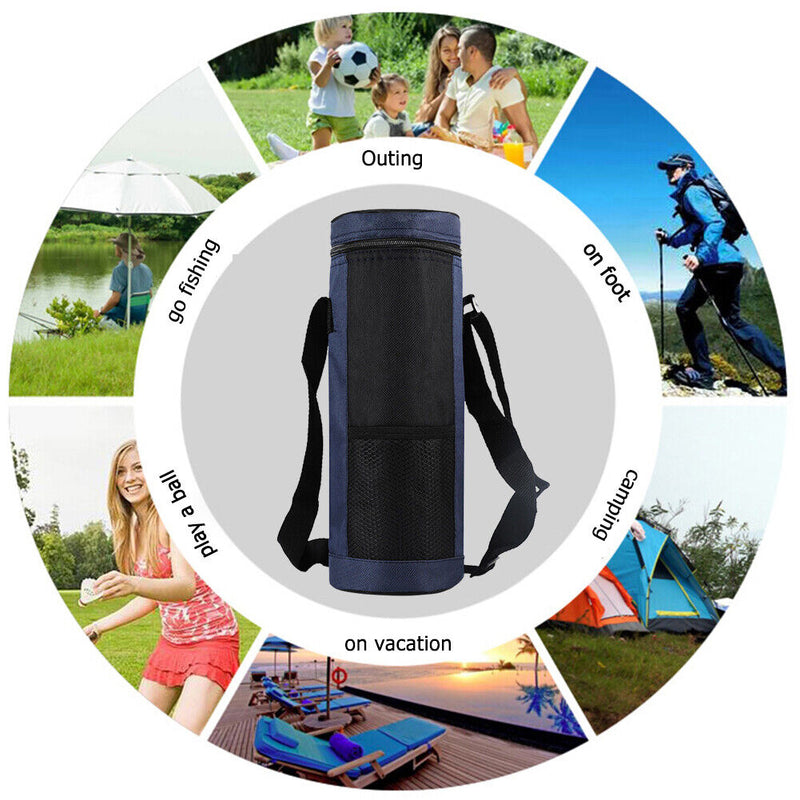 Water Bottle Cooler Bag Portable Camping Drink Cup Insulated Pouch (Blue) Newly