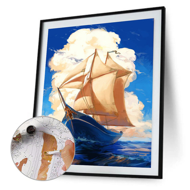Hand Painted Oil Paint By Numbers DIY Sailboat Drawing Home Wall Decoration Gift
