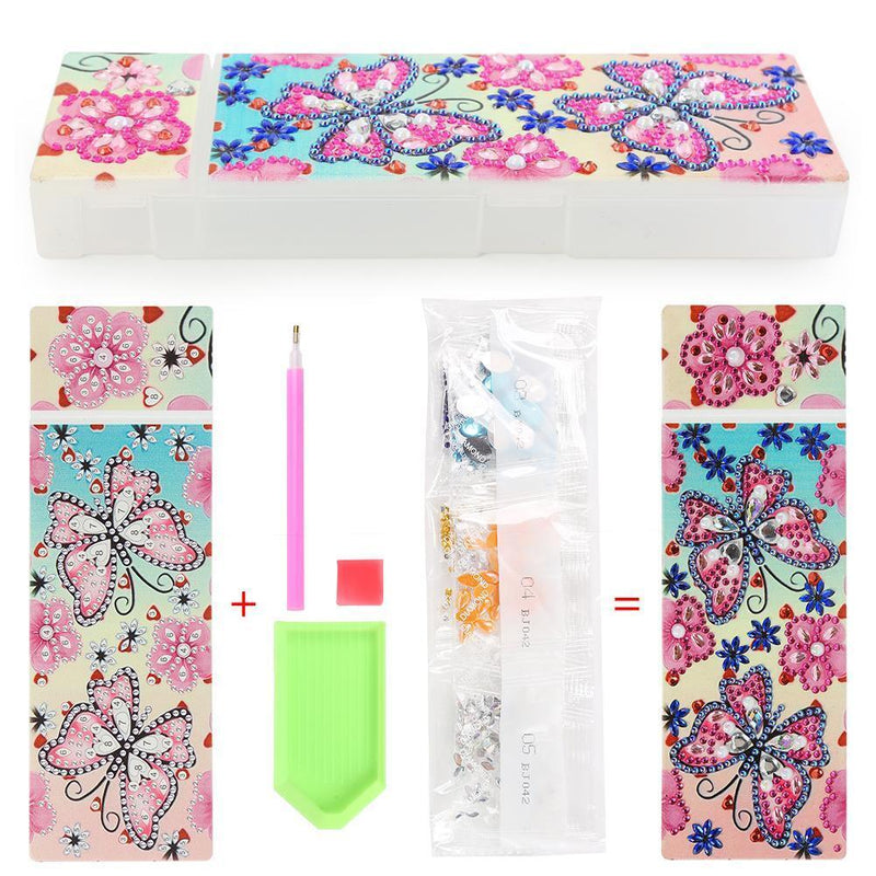 DIY Butterfly Special Shaped Diamond Painting 2 Grids Students Pencil Case Newly