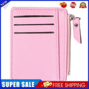 Women Retro Leather Coin Purse Zipper Litchi Pattern Men Card Holder (Pink)