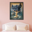 5D DIY Diamond Woman Wolf Full Round Drill Mosaic Wall Art Picture of Rhinestone