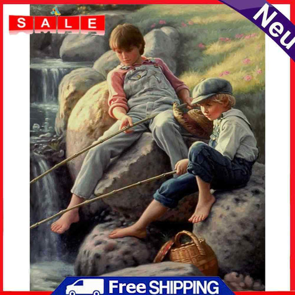 40x50cm DIY Paint By Number Kit Fishing Children Abstract Home Wall Ornaments