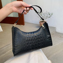 Retro Women PU Leather Solid Color Alligator Pattern Small Underarm Shoulder Bag