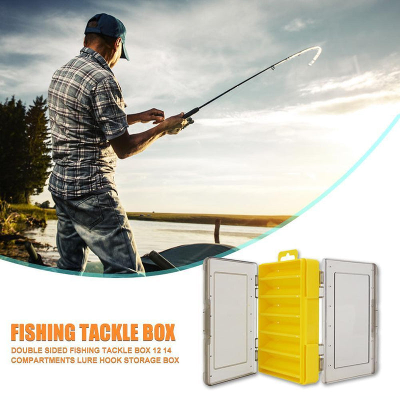 Double Sided Fishing Tackle Box 12 Compartments Bait Lure Hook Box (Yellow)