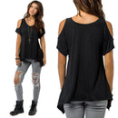 Women Off Shoulder Short Sleeve Stretch T-Shirt Loose Blouse XXL Black