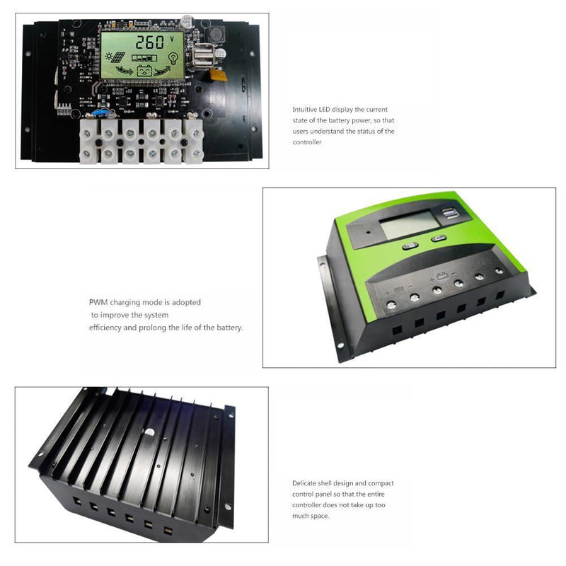 50A 12V/24V LCD Display PWM Solar Panel Battery Charge Controller Regulator