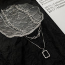 Stainless Steel Multilayer Necklace Square Pendant Double Layer Long Link Chain