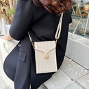 Straw Woven Phone Bag Women Weave PU Shoulder Handbag Small Purse (Beige)