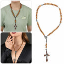Catholic Cross Pendant Cross Necklace Wood Beads Necklace Rosary Necklace