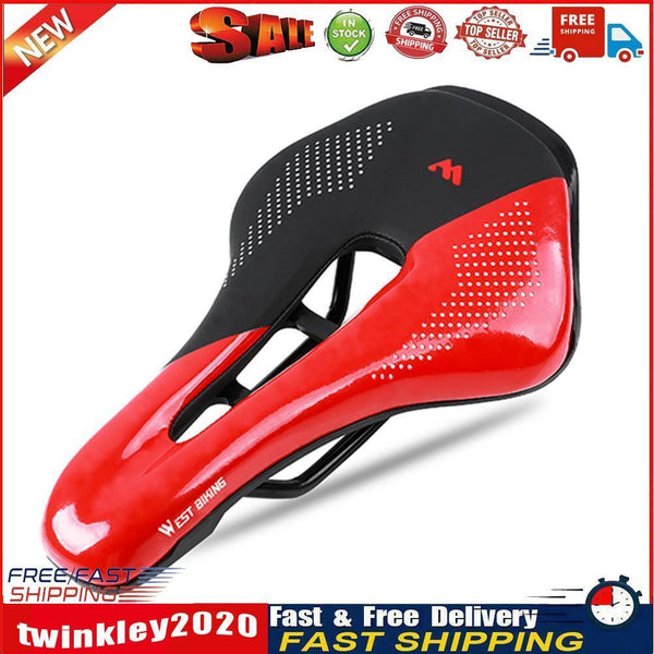 WEST BIKING Bicycle Saddle PU Leather MTB Hollow Seat Cushion (Black Red) Newly