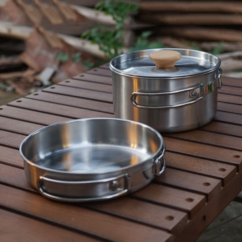 Picnic Saucepan Frying Pan Set Stainless Steel Cookware For Climbing Hiking