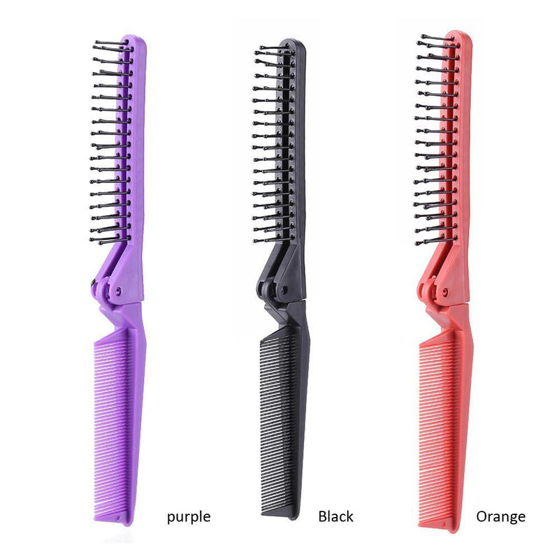 Folding Hair Comb Anti Static Plastic Foldable Beard Pocket Brush (Black)