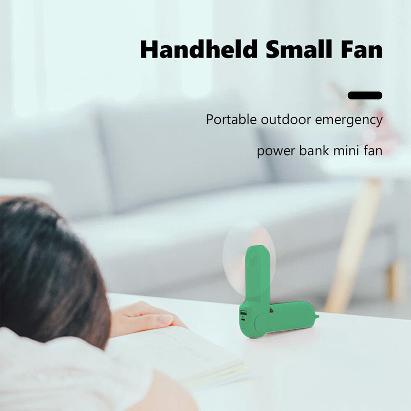 Pocket Fan USB Rechargeable Folding Fan 2000mAh Power Bank Function (Green)