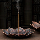Bronze Lotus Burner Plate Yoga Buddha Nasturtium Line Sandalwood Censer (L)