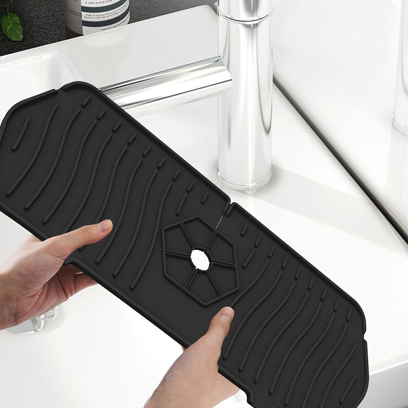 Kitchen Silicone Faucet Absorbent Mat Sink Water Splash Odor Guard (Black) Newly
